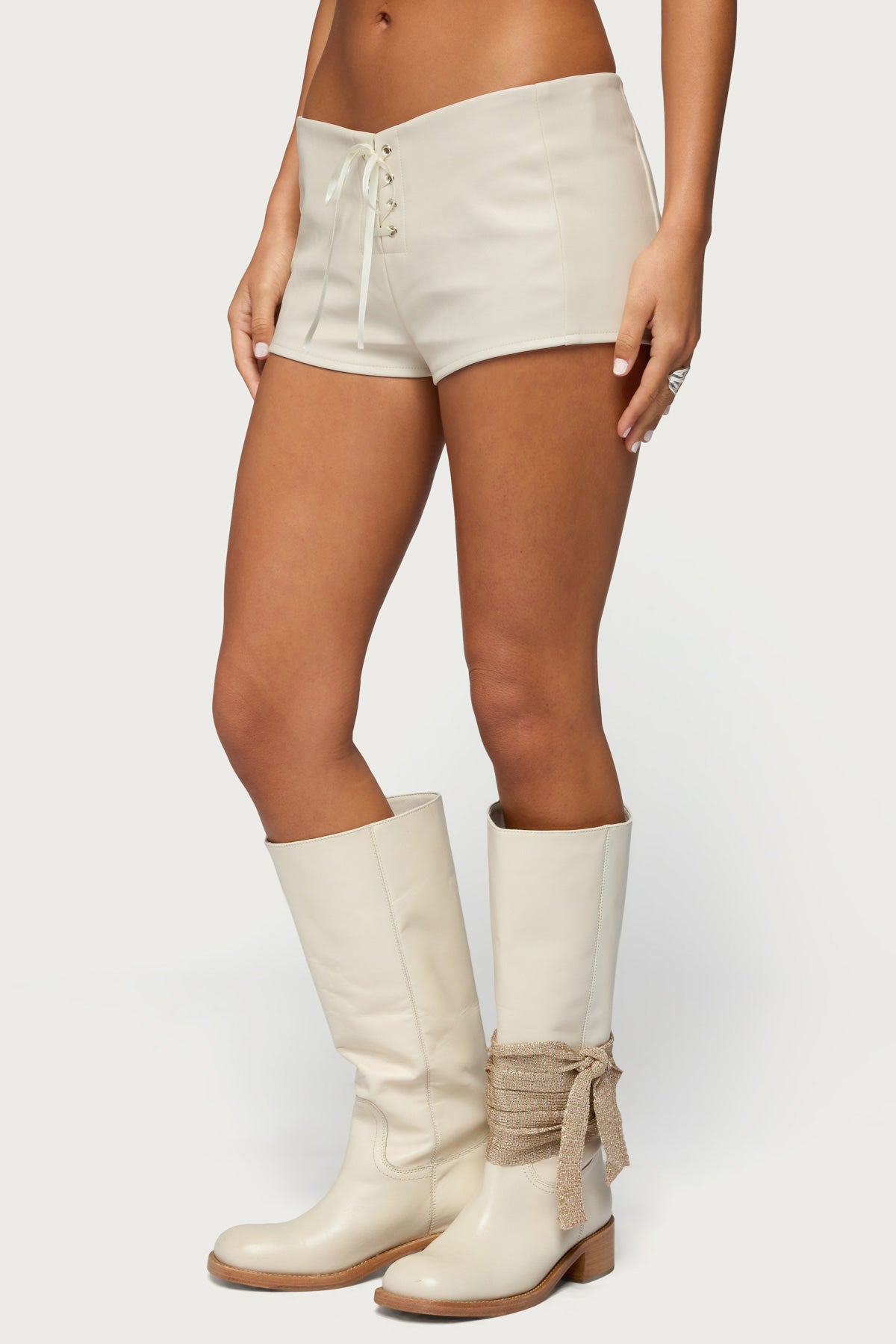 Wilde Lace Up Faux Leather Shorts