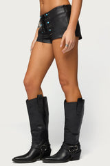 Jessica Lace Up Faux Leather Micro Shorts