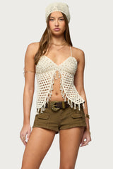 Maggie Bead Split Front Backless Crochet Top