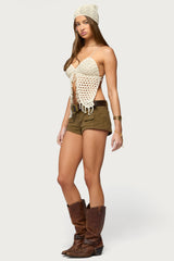 Maggie Bead Split Front Backless Crochet Top