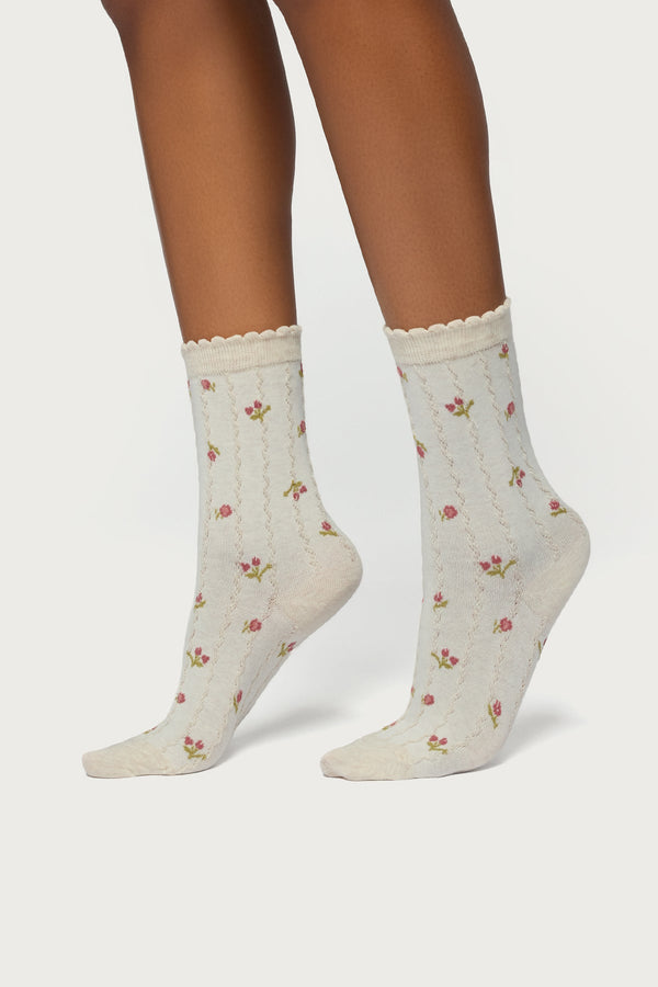 Embroidered Rose Socks