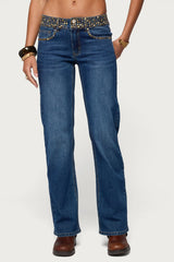 Studded Low Rise Straight Leg Jeans