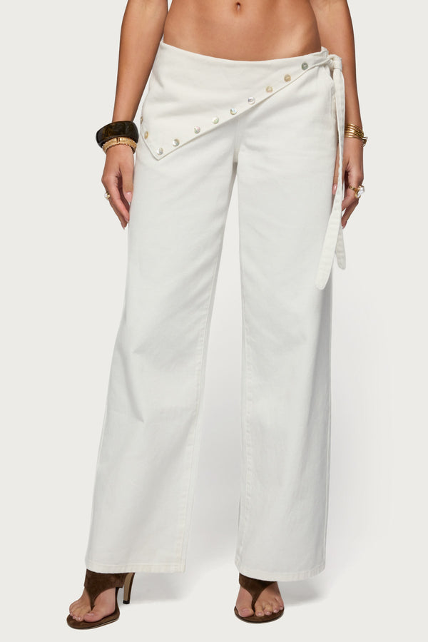 Button Foldover Low Rise Baggy Jeans