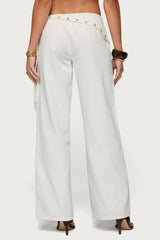 Button Foldover Low Rise Baggy Jeans