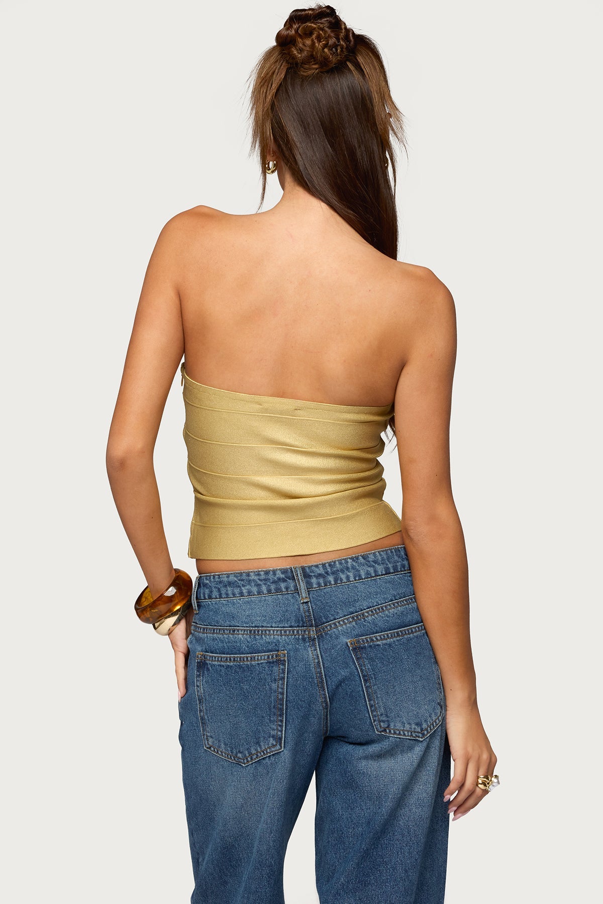 Cecilea Metallic Knit Bandage Tube Top