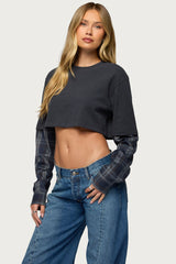 Plaid Sleeves Layered Crop Top