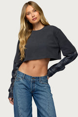 Plaid Sleeves Layered Crop Top