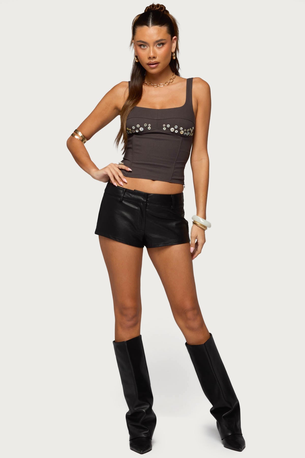 Melaney Faux Leather Micro Shorts