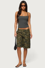 Camo Denim Low Rise Bermuda Shorts