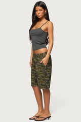 Camo Denim Low Rise Bermuda Shorts