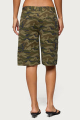 Camo Denim Low Rise Bermuda Shorts