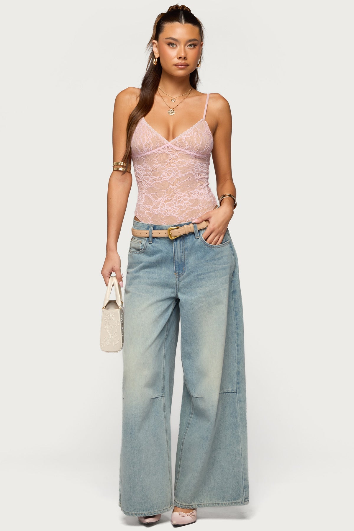 Nolyn Sheer Lace V Neck Bodysuit