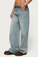 Camo Waist Low Rise Baggy Jeans