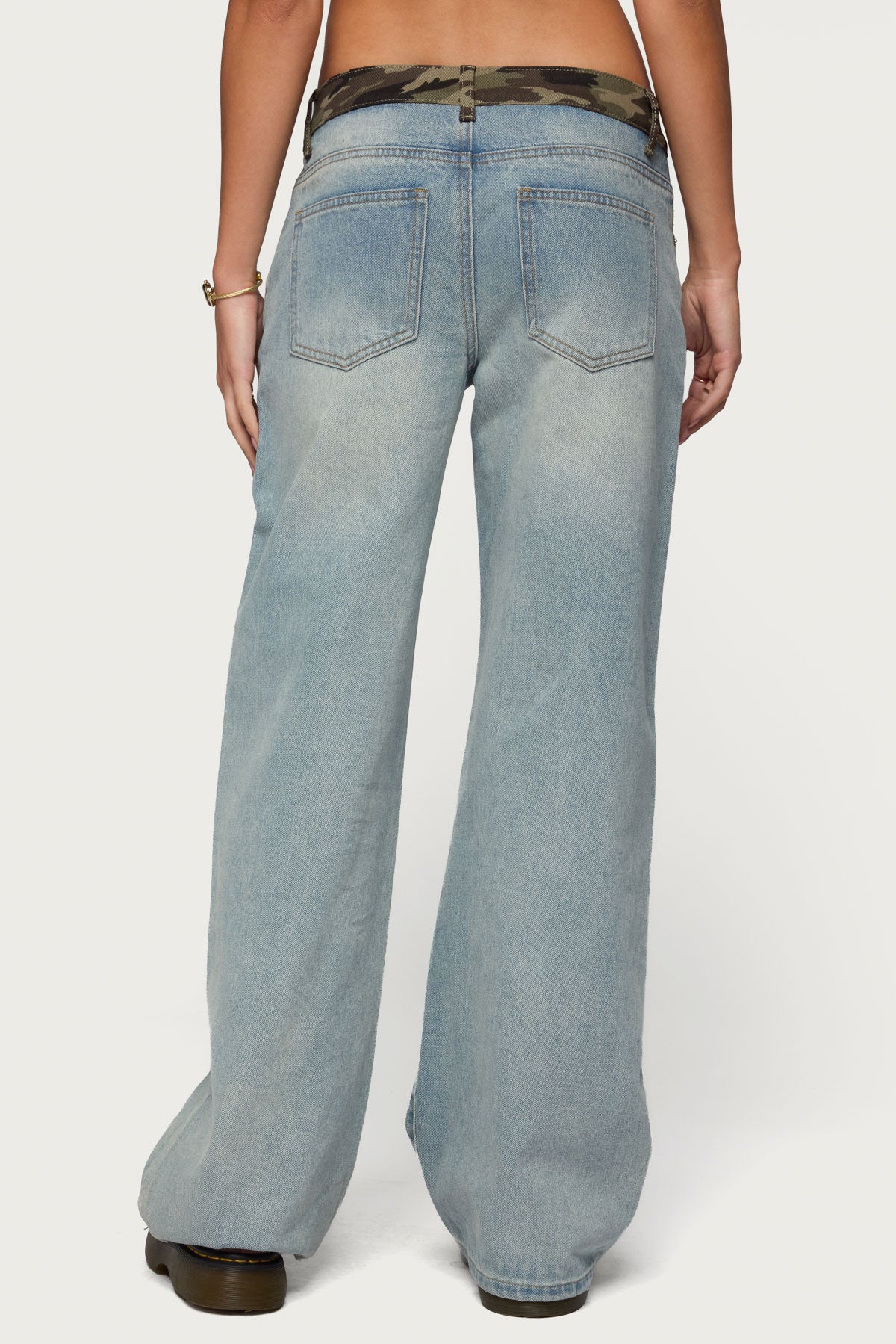 Camo Waist Low Rise Baggy Jeans