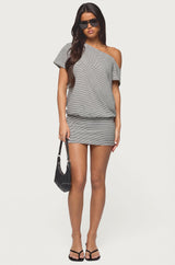 Striped Off Shoulder Cutout Mini Dress