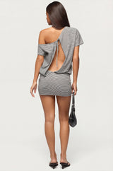 Striped Off Shoulder Cutout Mini Dress