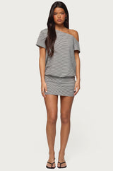 Striped Off Shoulder Cutout Mini Dress