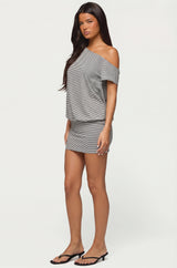 Striped Off Shoulder Cutout Mini Dress