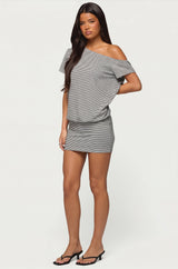 Striped Off Shoulder Cutout Mini Dress
