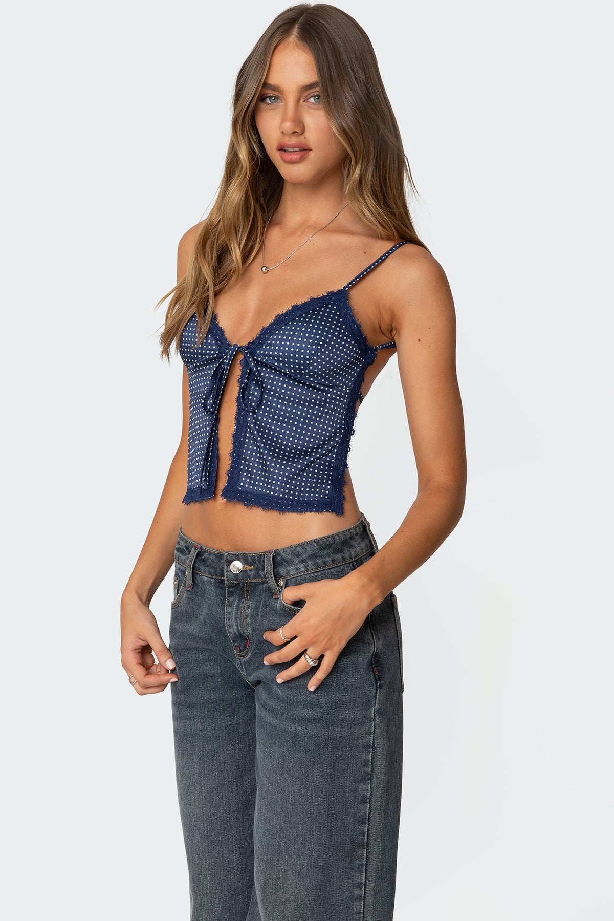 Backless Satin Effect Polka Dot Top