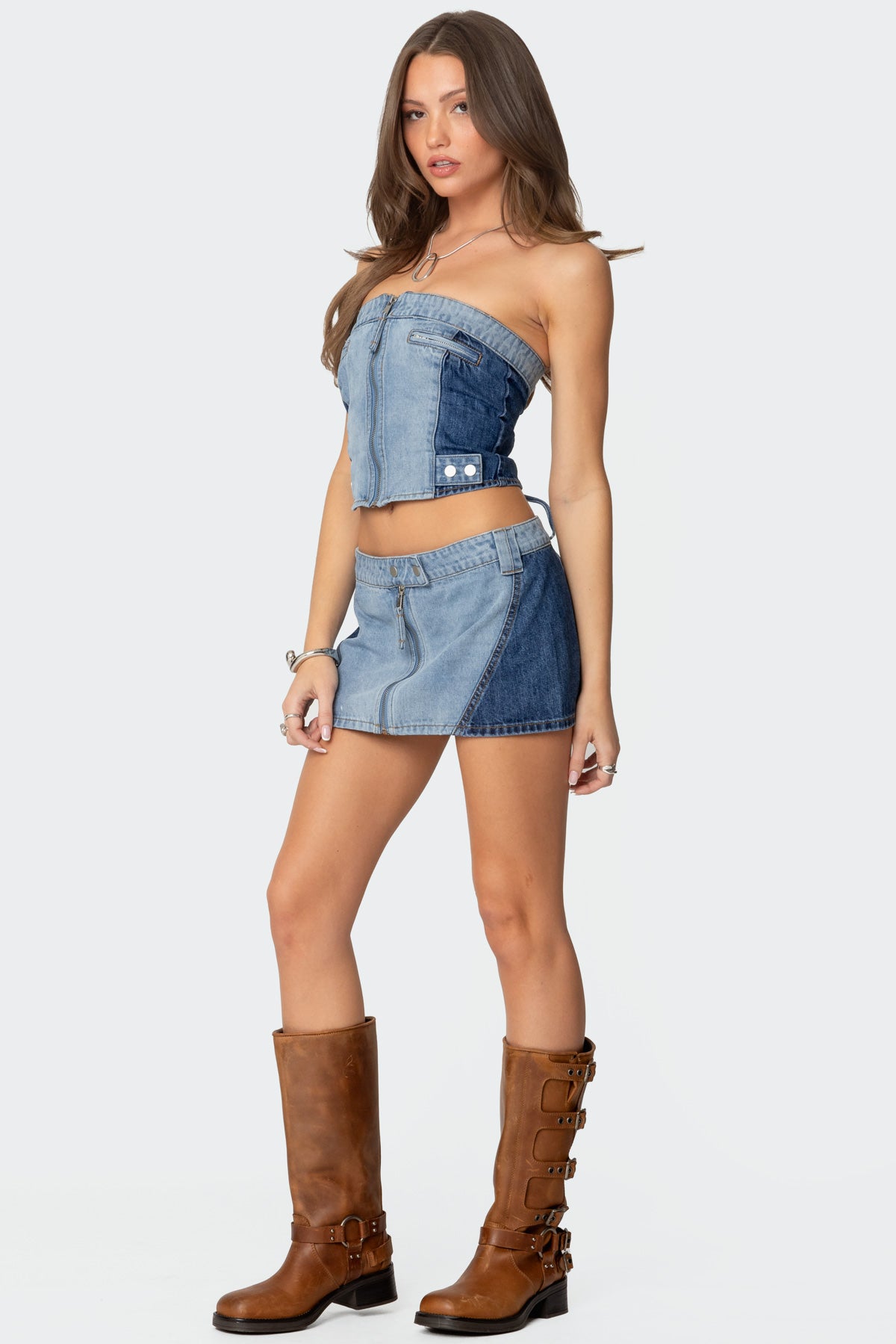 Reni Contrast Denim Zip Up Corset