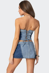 Reni Contrast Denim Zip Up Corset