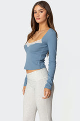 Morgyn Lace Trim Ribbed Top