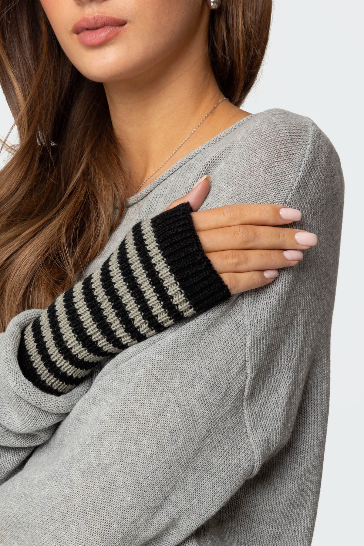 Striped Knit Fingerless Gloves