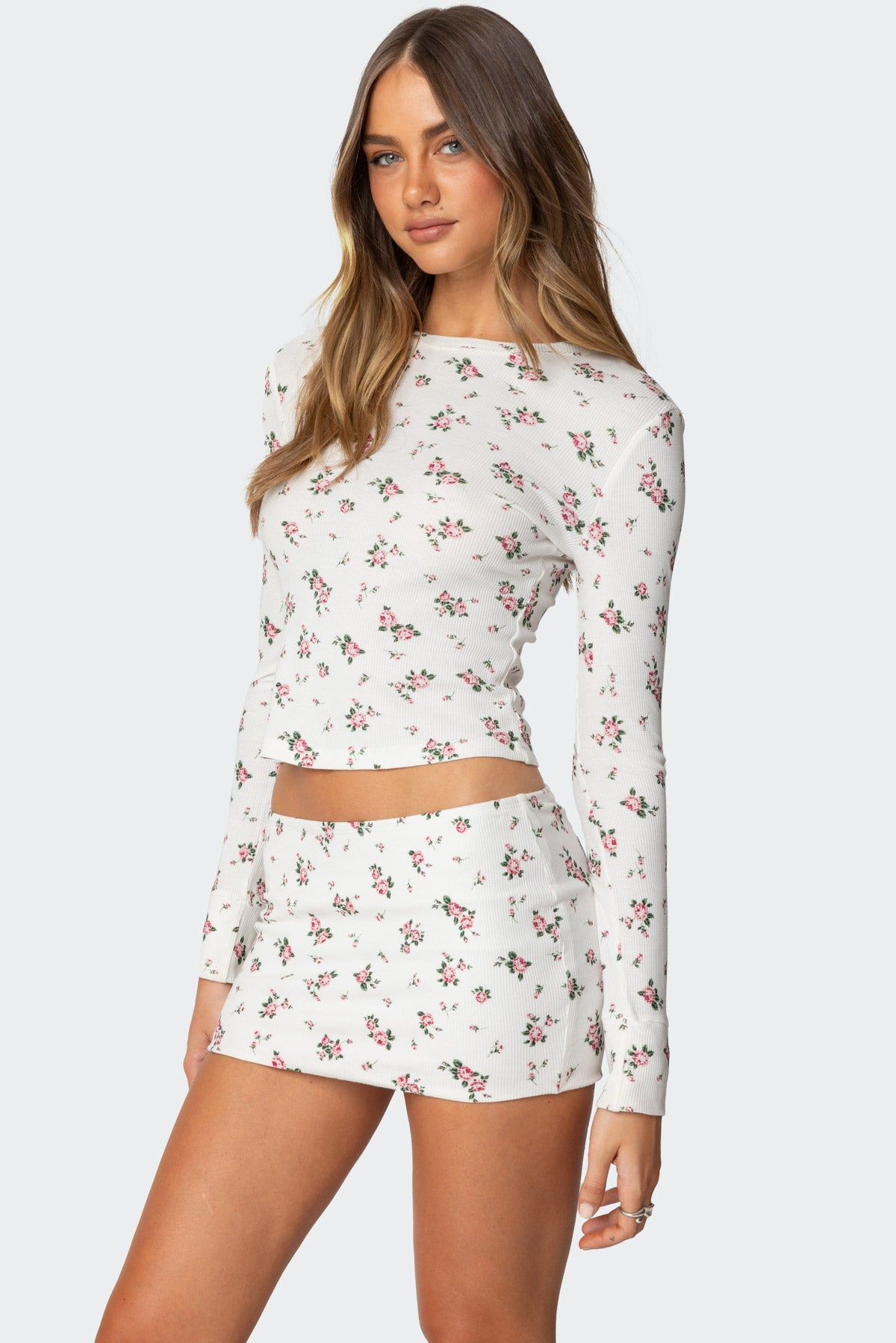 Melany Floral Waffle T Shirt