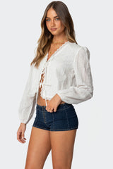 Lesley Cotton Lace Tie Front Top