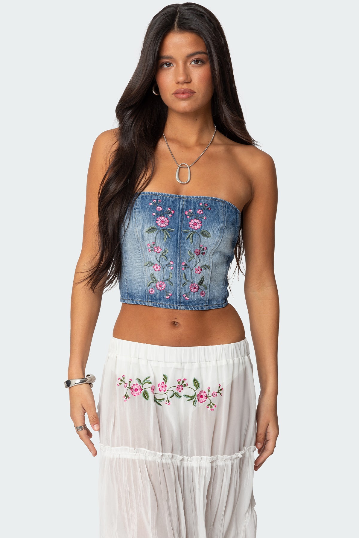 Tula Embroidered Denim Corset