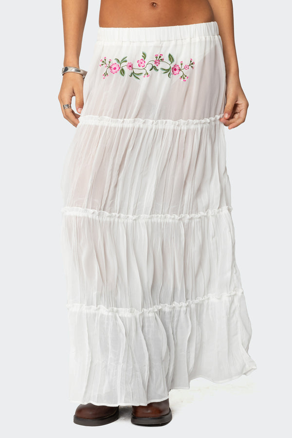 Tai Embroidered Tiered Maxi Skirt