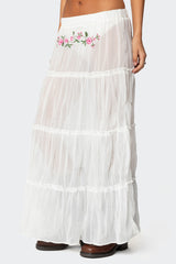 Tai Embroidered Tiered Maxi Skirt