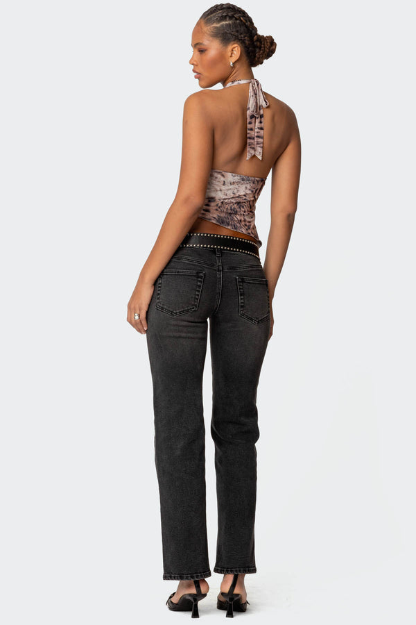 Leopard Mesh Asymmetric Halter Top