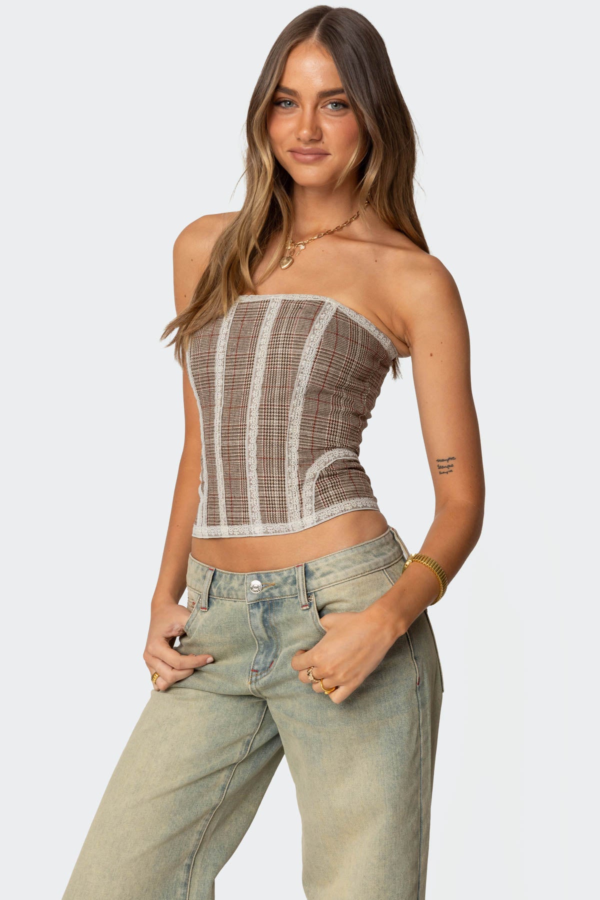 Jaiden Houndstooth Plaid Corset