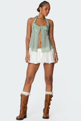 Sequin Chiffon Split Front Top