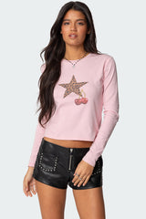 Cherry Leopard Star Long Sleeve T Shirt