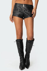 Studded Faux Leather Micro Shorts