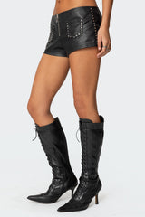 Studded Faux Leather Micro Shorts