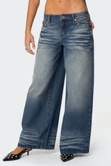 Faux Leather Pocket Low Rise Jeans