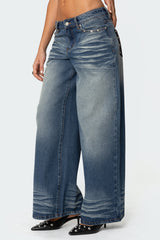 Faux Leather Pocket Low Rise Jeans