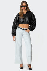 Hooded Faux Leather Cropped Jacket