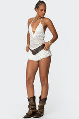 Lanney Ruffled Sheer Lace Romper