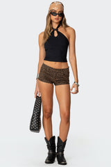 Leopard Printed Twill Micro Shorts