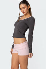 Contrast V Neck Long Sleeve T Shirt