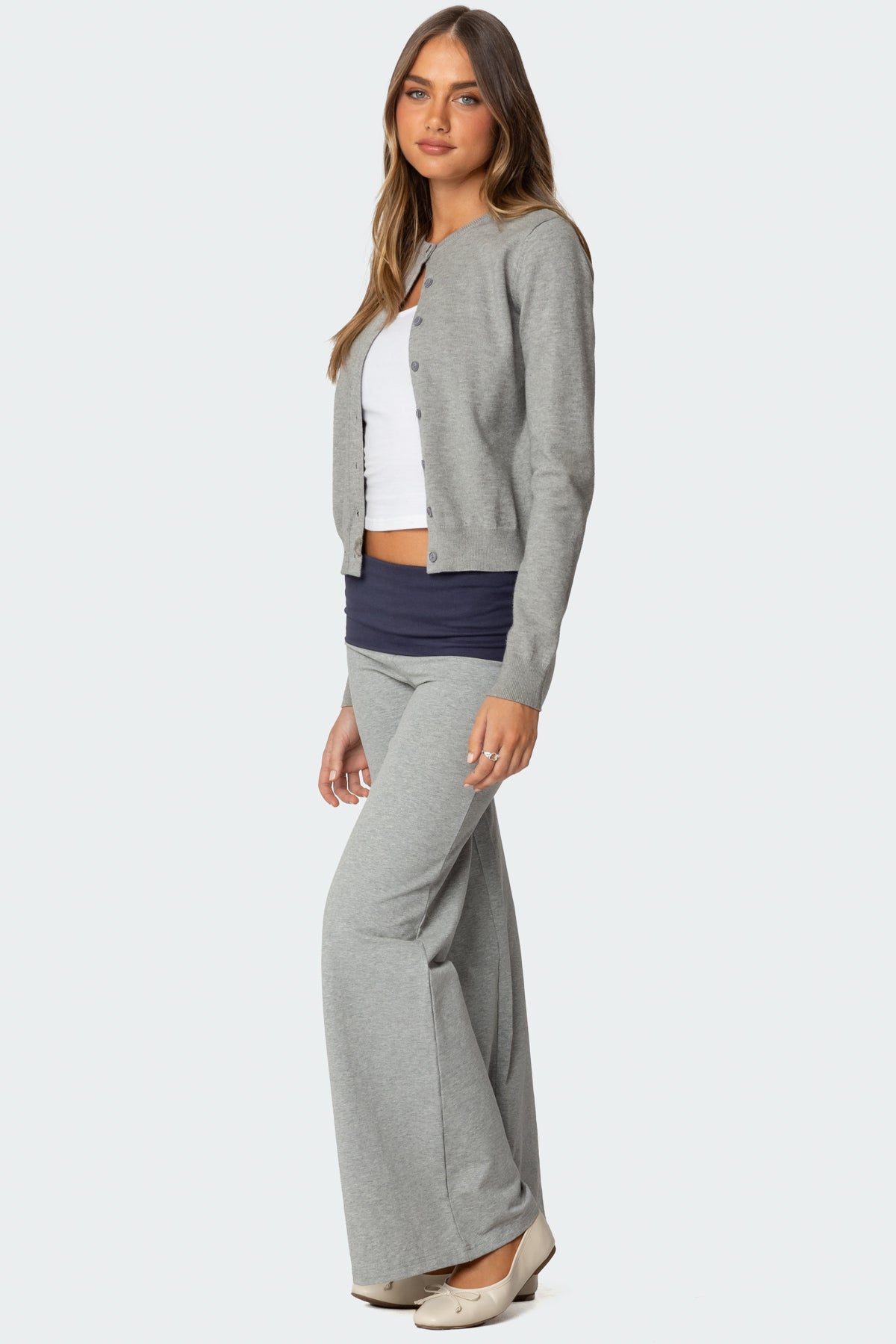 Wide Leg Contrast Fold Over Pants