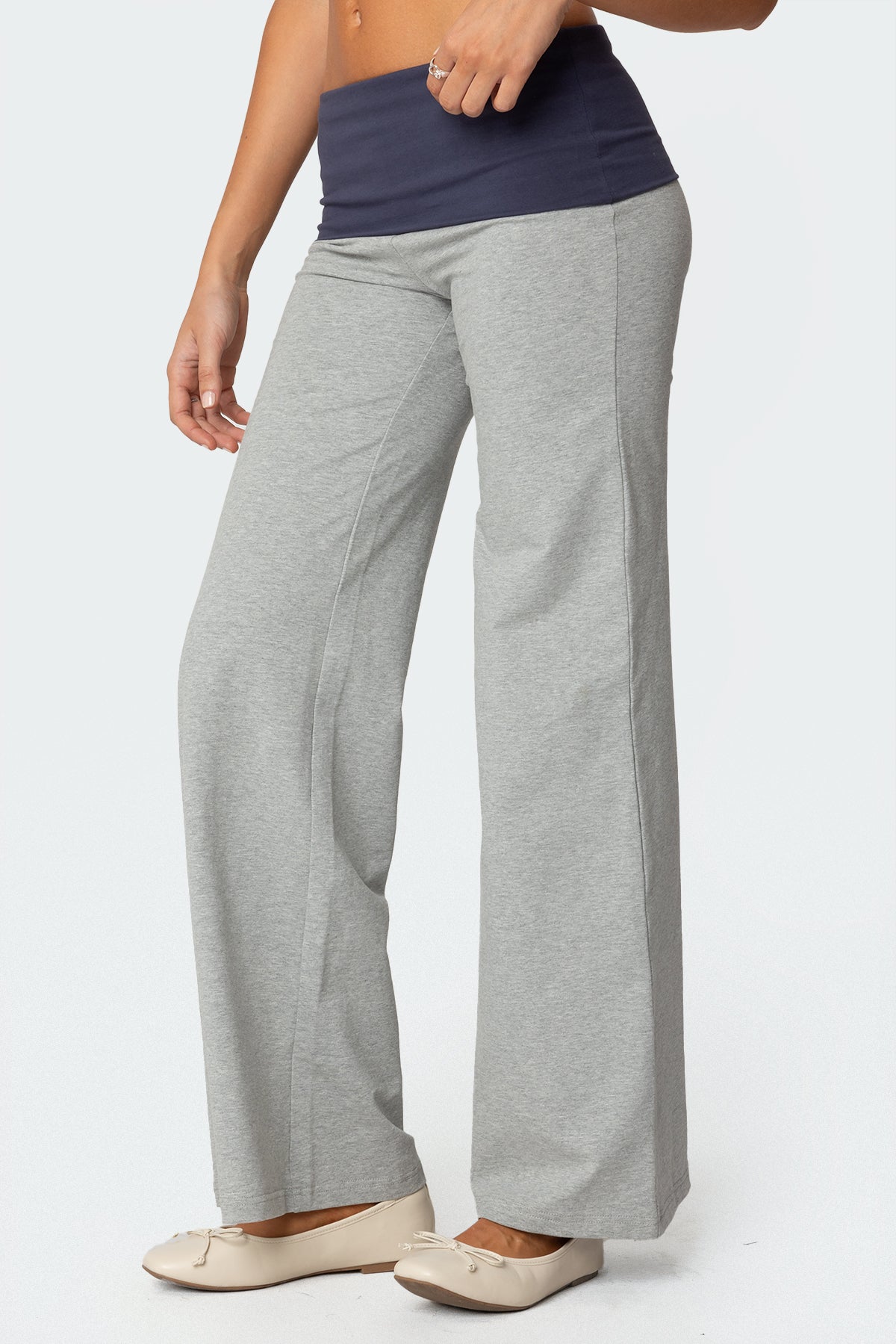 Wide Leg Contrast Fold Over Pants