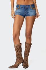 Max Suede Detail Denim Micro Shorts