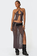 Jaynie Distressed Knit Maxi Skirt