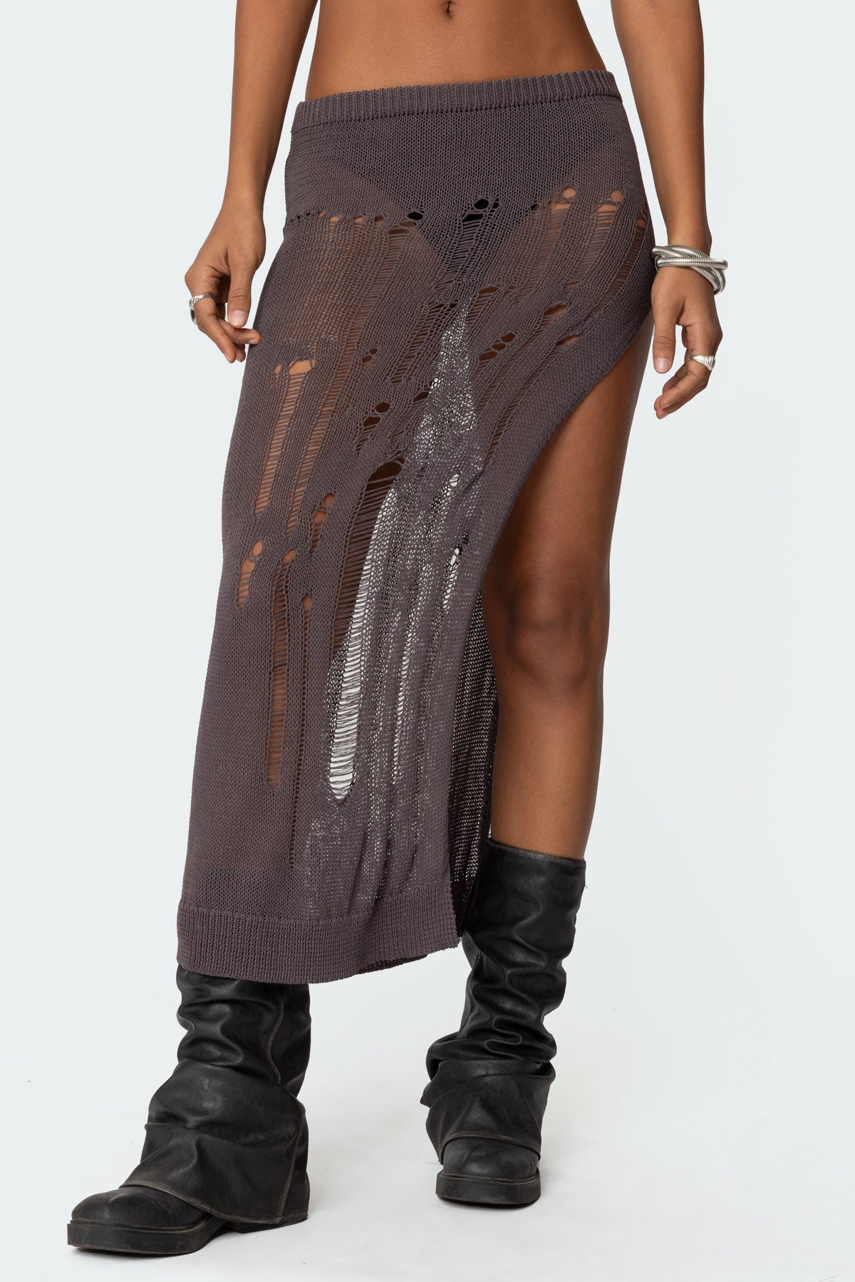 Jaynie Distressed Knit Maxi Skirt